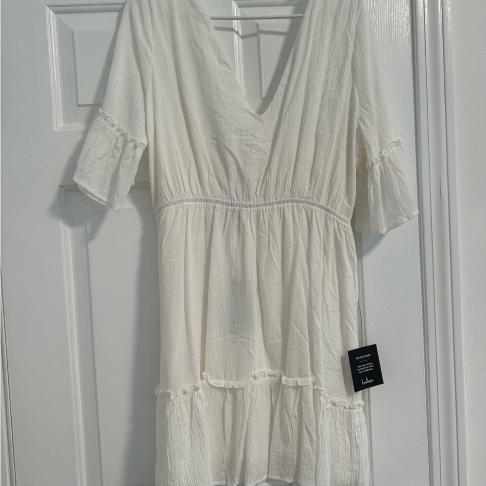 Lulu's White Ruffle Sleeve Dress